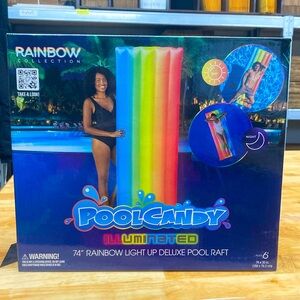 Pool Candy Illuminated 74” Rainbow Light Up Deluxe Pool Raft